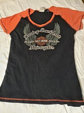 Harley-Davidson Black Tee with Orange Accent and Winged Logo
